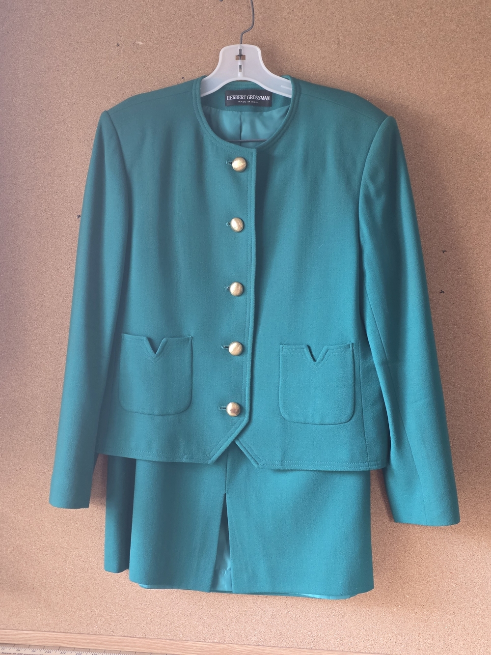 VTG Herbert Grossman Talbots Teal Green 100% Wool Skirt Suit Set Sz 14 (Fits M/L